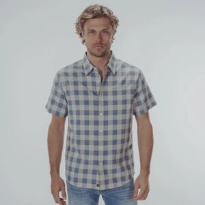 Faherty Mens Plaid Short Sleeve Button Front Shirt Blue & White Size S Checkered
